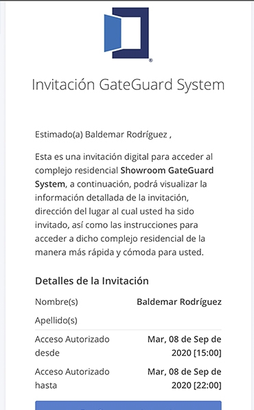 Captura invitación Gateguard system